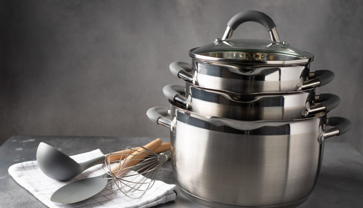 Set,Of,Various,Cookware,And,Utensils,On,Dark,Background.,Recipe