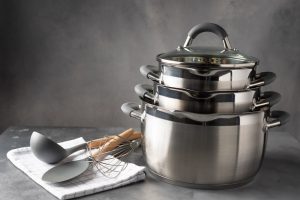 Set,Of,Various,Cookware,And,Utensils,On,Dark,Background.,Recipe